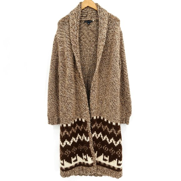 Banana Republic Sweaters - Banana Republic Vintage Brown Wool Alpaca Aztec Fuzzy Duster Chunky XL Cardigan